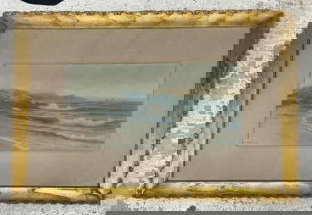 Charles W Gay (1858-1931) watercolor seascape. This watercolor on paper is signed in the lower left: Charles W Gay (1858-1931) watercolor seascape. This watercolor on paper is signed in the lower left hand corner. Frame is 31 1/2" wide by 21 1/2" tall. Gay was a resident of New York from 1889 until h