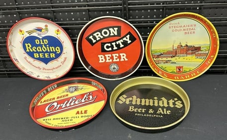 (5) Pennsylvania brand BEER TRAYS, some light surface rust on some, the ORTLIEB'S & STEGMAIER are in