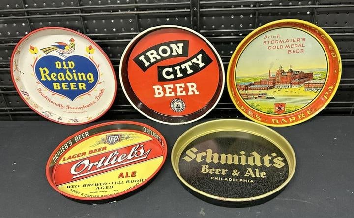 (5) Pennsylvania brand BEER TRAYS, some light surface rust on some, the ORTLIEB'S & STEGMAIER are in (1 of 3)