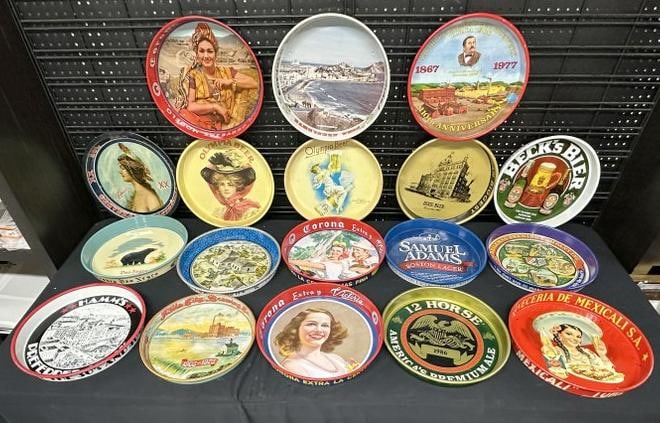 ( 17 ) tin BEER TRAYS, some reissued and not vintage, some vintage, good lot for a dealer to sort (1 of 4)