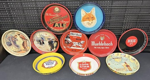 ( 10 ) BEER TRAYS, some older than others, just as we found them. From a one owner estate of a