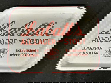 Labatts Ale, Lager and Stout enamel porcelain serving tray, has some enamel loss on sides as