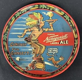 Narragansett Lager & Ale beer tray, Dr. Suess inspired, has some surface rust, just as we found it.