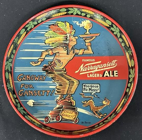 Narragansett Lager & Ale beer tray, Dr. Suess inspired, has some surface rust, just as we found it. (1 of 1)