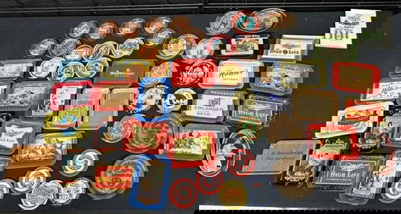 Lot of BEER tip trays and small trays, some older than others, some reproduced, various states of: Lot of BEER tip trays and small trays, some older than others, some reproduced, various states of condition, just as we found them, some duplicates....From a one owner estate of a Breweriana collectio