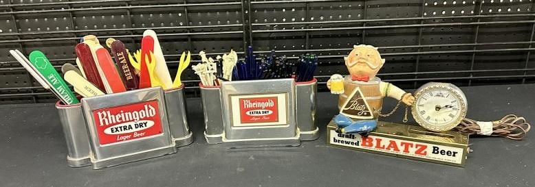 (3) older BEER countertop displays including (2) RHEINGOLD with stirrers and some frothers, plus die (1 of 6)