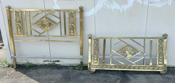 Wonderful as is condition Art Deco brass bed with Woman on headboard and footboard, some loose (1 of 8)