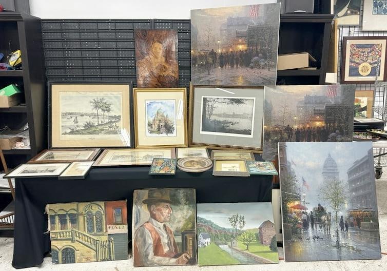 Lot of misc. artwork to include prints, a few oil paintings ( the painting of gentleman in hat has (1 of 10)