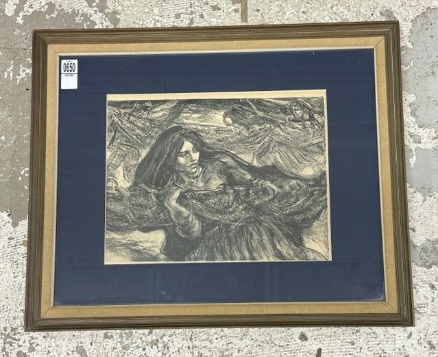 Marion Greenwood (1909 - 1970) signed print of Woman, nice condition, signed lower right, print: Marion Greenwood (1909 - 1970) signed print of Woman, nice condition, signed lower right, print measures 11" x 13.5", the frame measures 19" x 22".