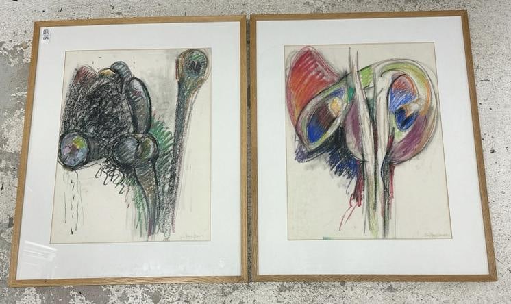 (2) JEAN BOXER HAMMER abstract pastel drawings, in matching oak frames, nice condition, drawings (1 of 4)