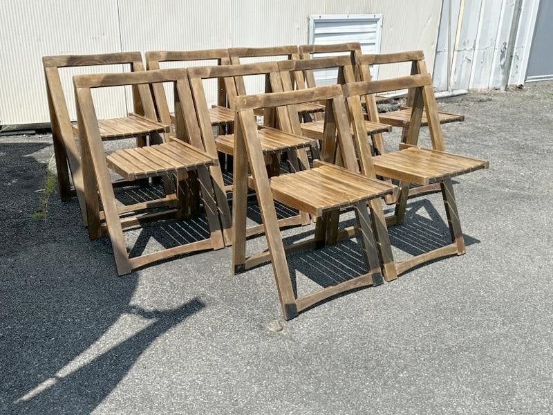(10 ) ALDO JACOBER Mid Century folding chairs, wear to finish, all structurally sound, from the (1 of 3)