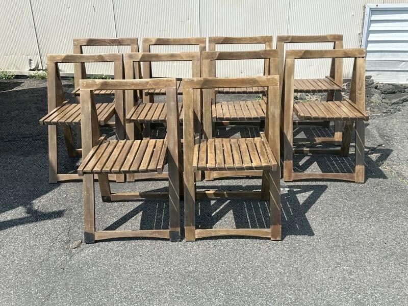 (10 ) ALDO JACOBER Mid Century folding chairs, wear to finish, all structurally sound, from the (1 of 3)