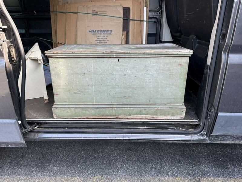 19th century blue dovetailed blanket box, ( top needs to be screwed back in ), from Hudson Valley (1 of 5)
