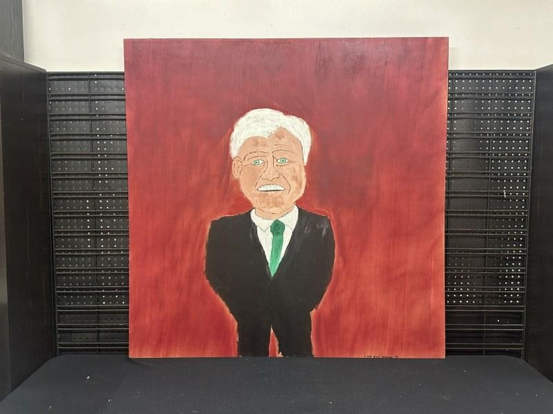 Earl Swanigan (1964 - 2019) Outsider Artist large o/b portrait of Teddy Kennedy, signed and dated (1 of 3)