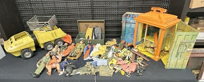 Vintage G I JOE & other toys lot, includes figures, accessories, lot of home made clothes, vehicle, (1 of 13)