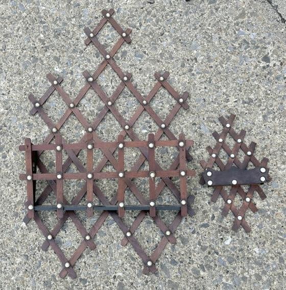 (2) lattice Tramp Art wonderful condition circa 1890's folk art wall hanging holders, found in (1 of 3)
