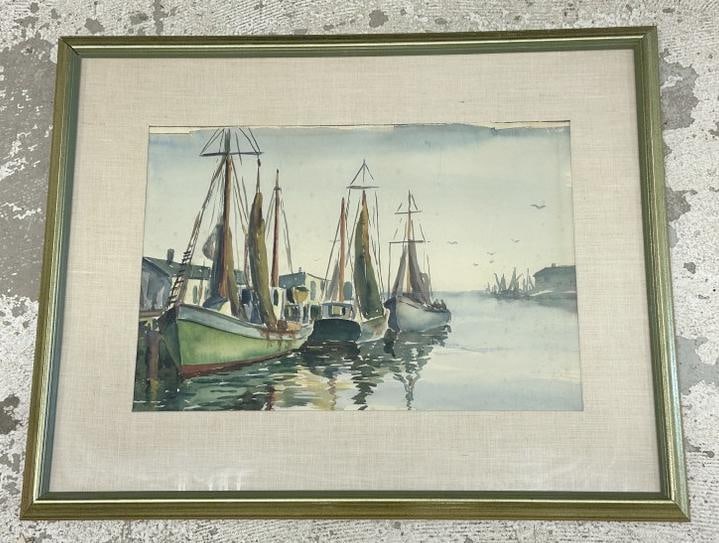 Circa 1950's impressionist watercolor seascape, unsigned, nice estate condition, watercolor measures: Circa 1950's impressionist watercolor seascape, unsigned, nice estate condition, watercolor measures 15" x 21", the frame measures 23" x 30".