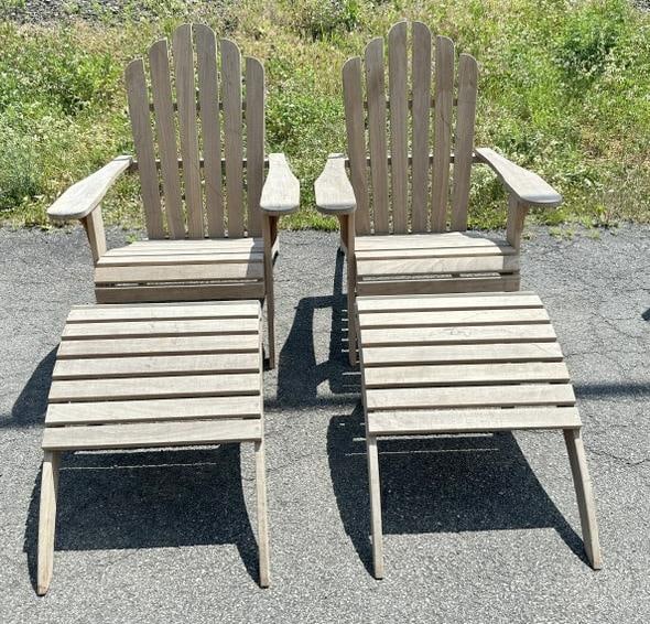 LANDS END pair of teak chaise lounges with ottomans, and new L L BEAN cushions, in fine condition, (1 of 4)