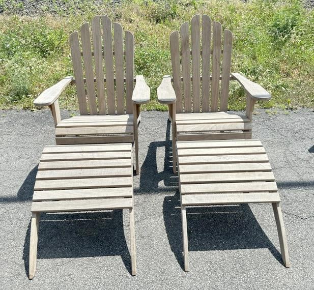 LANDS END pair of teak chaise lounges with ottomans, and new L L BEAN cushions, in fine condition, (1 of 4)