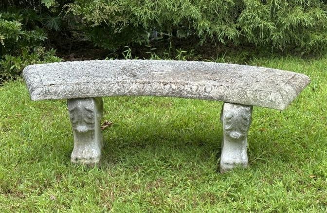Older concrete garden bench with curved top in nice estate condition. (1 of 4)