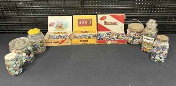 Estate lot vintage marbles, just as we found them, from Hudson Valley estate, including nice swirl