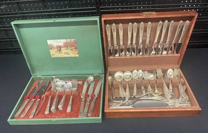 (2) older silver plate flatware sets, one is ROGERS….looks like service for (6) and (12)….just (1 of 4)