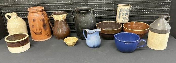 Estate lot stoneware and ceramics from Hudson Valley estate, jugs, crocks, a few more contemporary