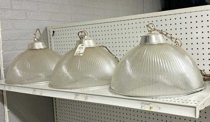 (3) HOLOPHANE hanging light fixtures, nice condition ( can use a cleaning ), from Hudson Valley (1 of 2)