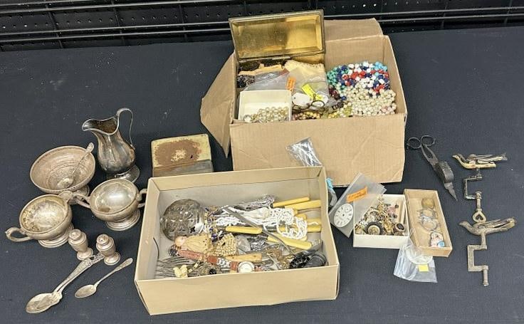 Misc. Estate lot to include costume jewelry, sterling silver objects, silver plate, and more….good (1 of 7)