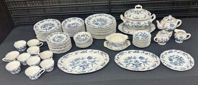 (85) pcs. BLUE DANUBE porcelain dinner set with serving pieces, covered tureen, platters, sugar & (1 of 9)