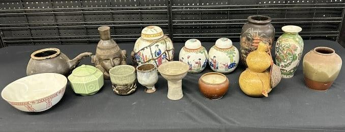 Misc. ASIAN lot including ginger jars, vases, etc. Just as we found it in Asian family's estate in