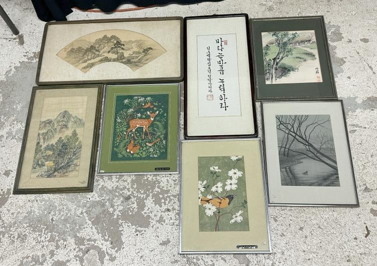 ASIAN & others framed artwork lot to include woodblocks, watercolors, etc. From Asian family's (1 of 6)