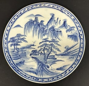 IMARI large blue & white scenic charger, in fine estate condition, measures 19" across, from an