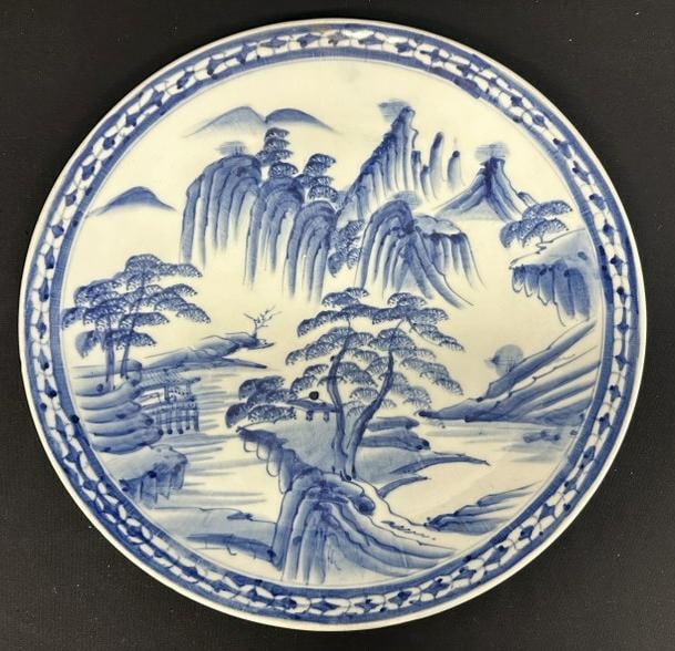 IMARI large blue & white scenic charger, in fine estate condition, measures 19" across, from an: IMARI large blue & white scenic charger, in fine estate condition, measures 19" across, from an Asian family's estate in Hudson Valley.