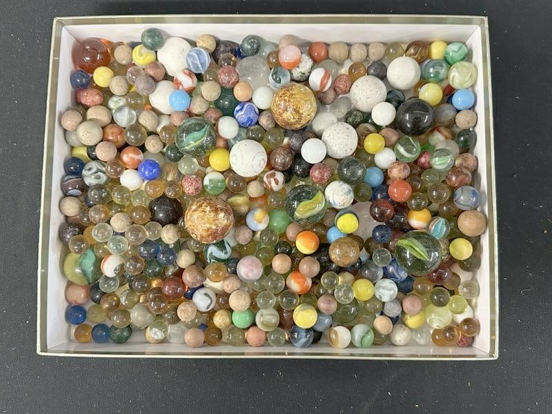 Estate lot old MARBLES from Hudson Valley estate, some handmade, some machine made, some Bennington, (1 of 6)