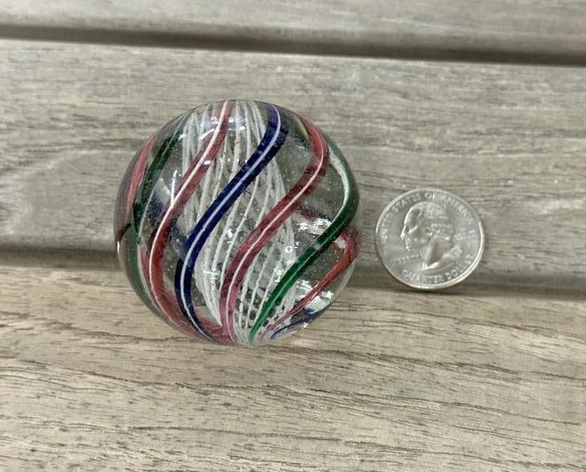 Large Latticino core swirl marble, from local estate, nice overall condition with (1) small surface (1 of 6)