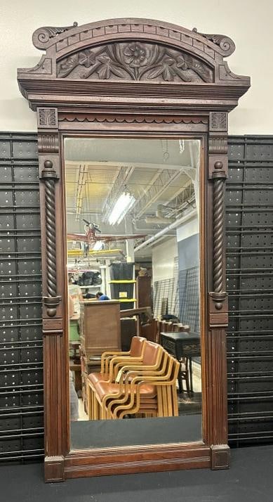 Wonderful Eastlake walnut carved mirror with twist fronts and floral carvings on top, nice old (1 of 2)
