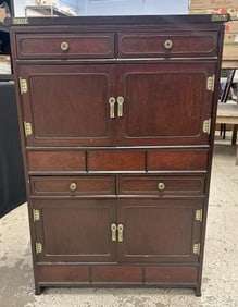 Asian chest of drawers with doors on top and base, structurally sound, from Asian family's estate in