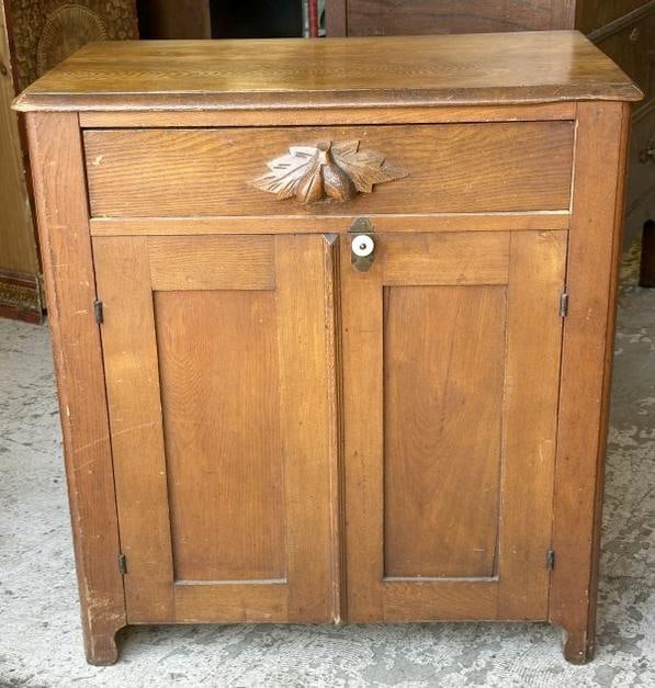 19th c chestnut washstand with carved drawer pull, structurally sound, from Hudson Valley estate, (1 of 1)
