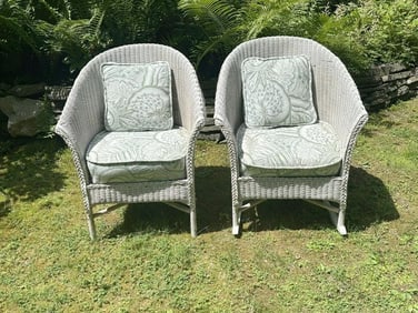 Nice older WICKER chair and rocking chair, from estate in Hudson Valley, always used on screened in