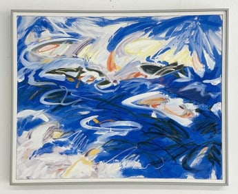 Calvin Grimm abstract o/c titled ( POND LIGHT III 1991 ), from fine estate in Hudson Valley, very