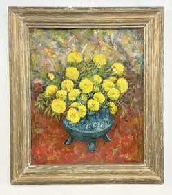 Circa 1950 o/b floral still life, signed ( G. CALBERG ), from Woodstock, N.Y. estate, signed lower