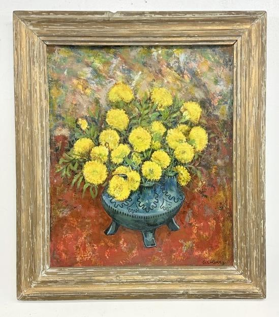 Circa 1950 o/b floral still life, signed ( G. CALBERG ), from Woodstock, N.Y. estate, signed lower (1 of 4)