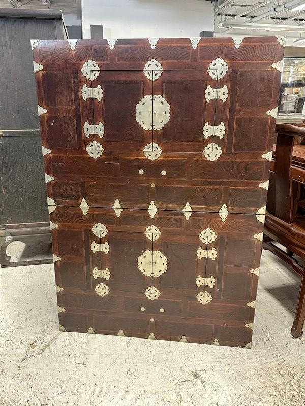 (2) Asian hardwood cabinets (sitting on top of one another ), from Hudson Valley estate of a Korean: (2) Asian hardwood cabinets (sitting on top of one another ), from Hudson Valley estate of a Korean family, they both measure 33.5" wide x 15" deep x 24" high.