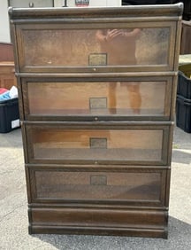 GLOBE-WERNICKE (4) stack barrister bookcase, quarter sewn oak, in nice clean estate condition,