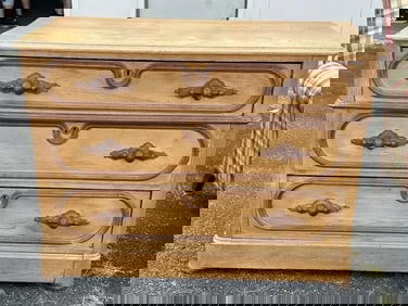Nice circa 1910 chestnut (3) drawer dresser with carved walnut pulls, from esatte in Hudson Valley,