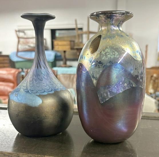 (2) contemporary art glass vases, ( one signed ( BITTERSWEET GLASS WORKS RICH MILLER ), this one (1 of 4)