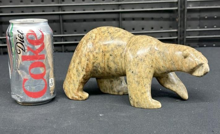 ERIC TEPTON III Inuit carved soapstone Polar Bear, signed on bottom, very nice estate condition. (1 of 3)