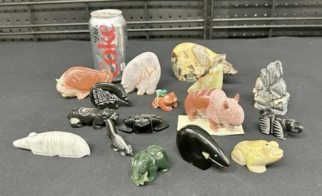 (16) ZUNI Fetishes & carvings, from a local estate we are selling…..nice overall condition, some