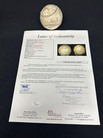 Signed BABE RUTH & LOU GEHRIG baseball from estate in Hudson Valley. Passed down to his daughter,